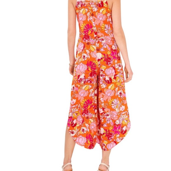 Vince Camuto Women's Orange Floral flowy boho hippie Sleeveless jumpsuit small - Picture 2 of 9